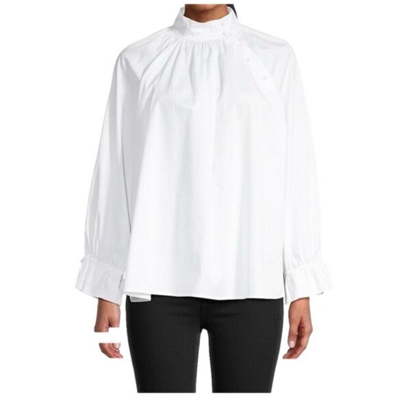 Harshman 3X Bianca Band Collar Cotton Poplin Blouse NWT MSRP $192 - Picture 3 of 11